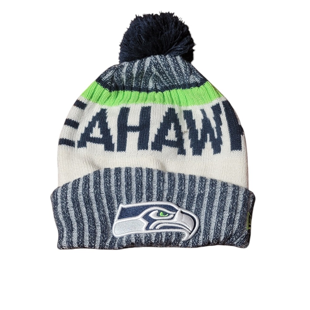 New Era Seattle Seahawks Skully Hat Mens‎ One Size Fleece Beanie BL